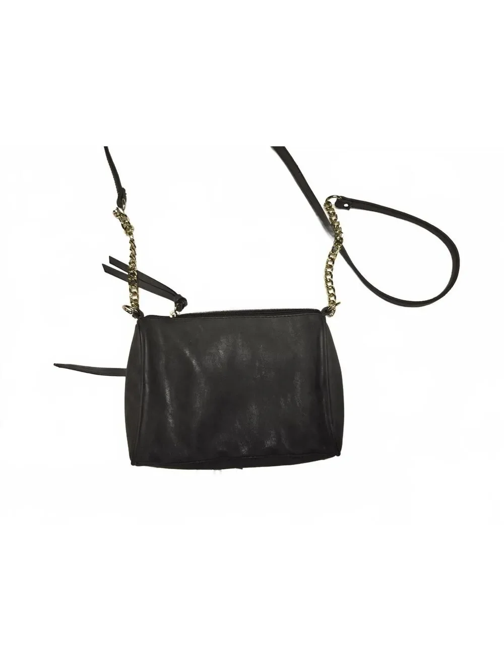 Black Faux Leather Crossbody Bag Gold Chain Strap Tassel Purse